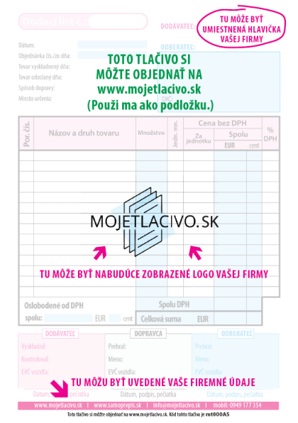 Dodací list samoprepis A5 s vlastnou pečiatkou, popisom a logom