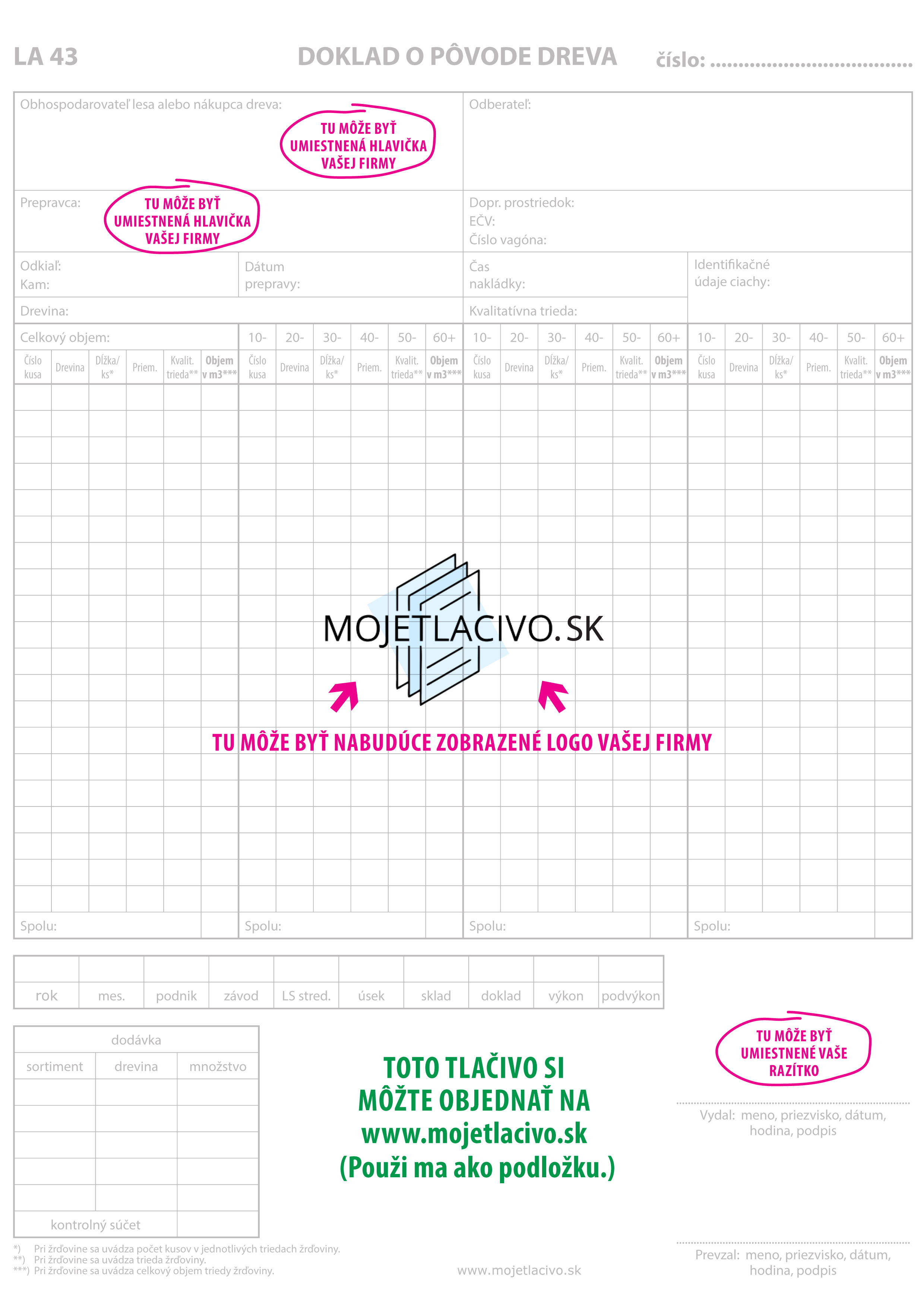 Tlačivo doklad o pôvode dreva samoprepis 100 hárkov formát A4